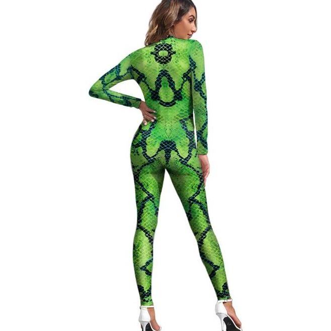 HALITAUTRENDS WOMAN ANIMAL SNAKE COSPLAY COSTUME HALLOWEEN CARNIVAL CATSUIT FEMALE ZENTAI FITNESS BO