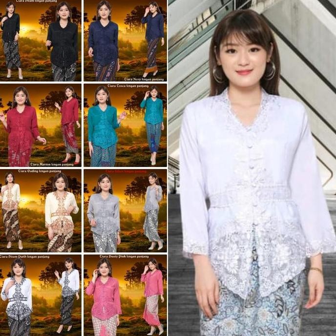 Kebaya Encim Lengan Panjang Muslim Katun Import Kombinasi Brukat