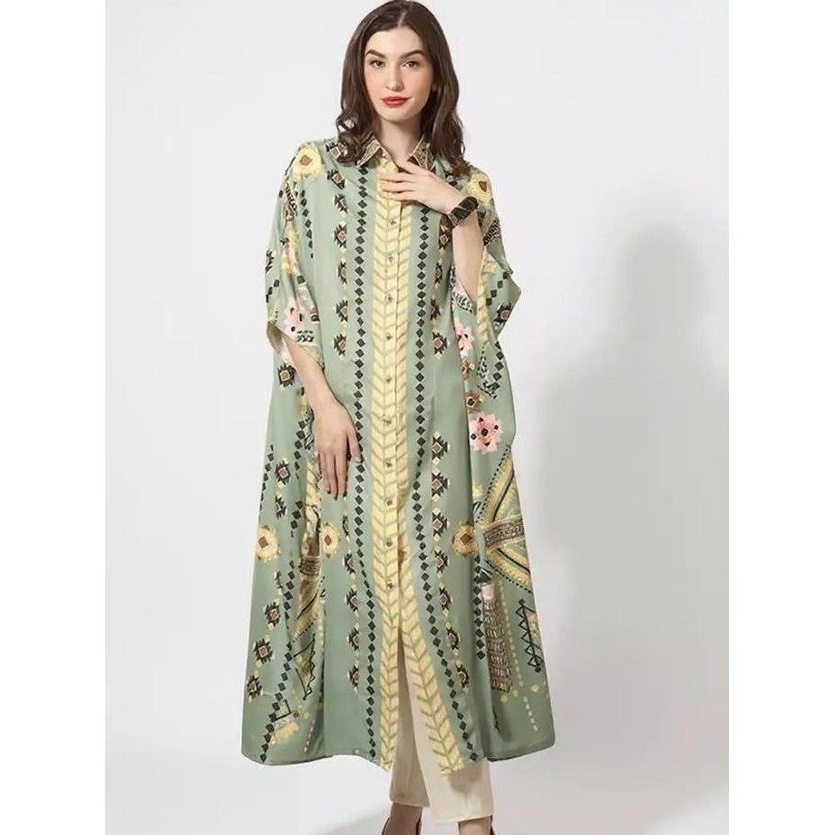 Kanzi Collared Green Kaftan - Kanzi Collection Collared Button Kaftan JS