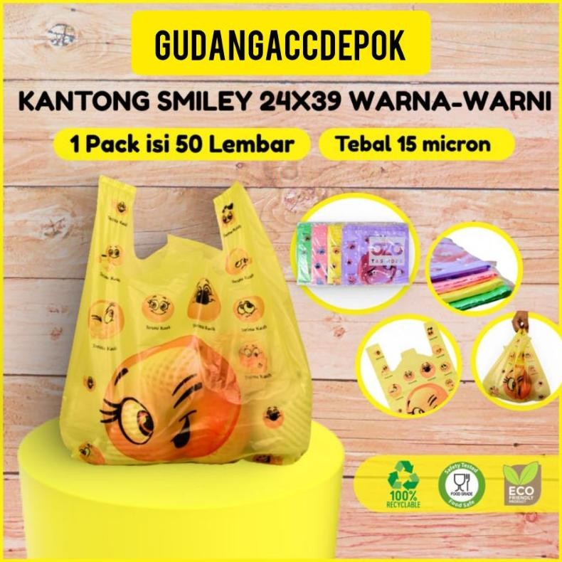 Gh-45 Hd Kantong Kresek Plastik Smile Warna Terima Kasih Enjoy Ukuran 15 24 28 Merek Ozo Isi 50 Lemb