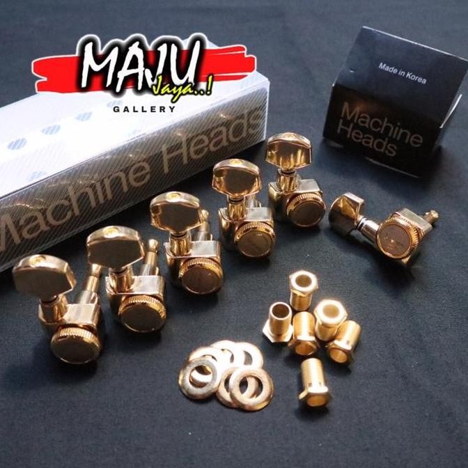 dryer drayer tuning machine head gitar elektrik screwless locking 6R sejajar gold style
