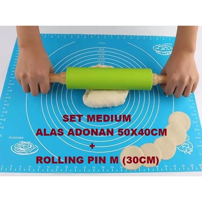 TERBARU - SET ROLLING PIN DAN ALAS ADONAN KUE ALAS ADON KUE BAKING TOOLS SILIKON