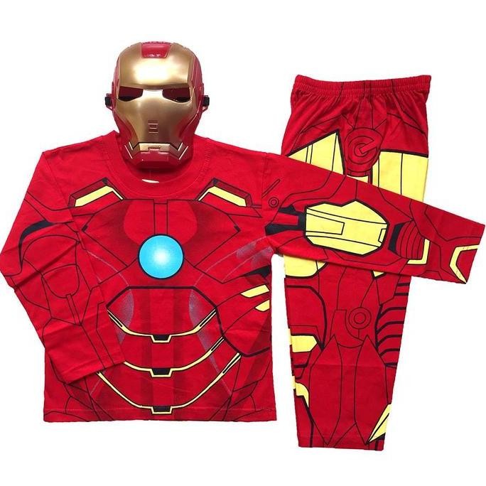 DB82>> Kostum IRONMAN - Baju Anak Ironman + Topeng - Stelan Topeng Anak - Baju Topeng Ironman Anak