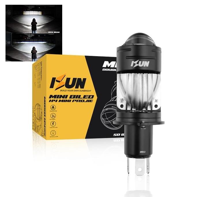 PROMO DISKON - ISUN Lampu H4 Mini BILED MB0 dengan Double-Lens Laser dan Kipas Pendingin DC9-60V/0W