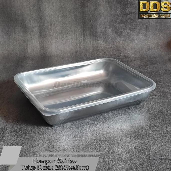 Nampan Baki Stainless dengan Tutup Plastik Food Tray