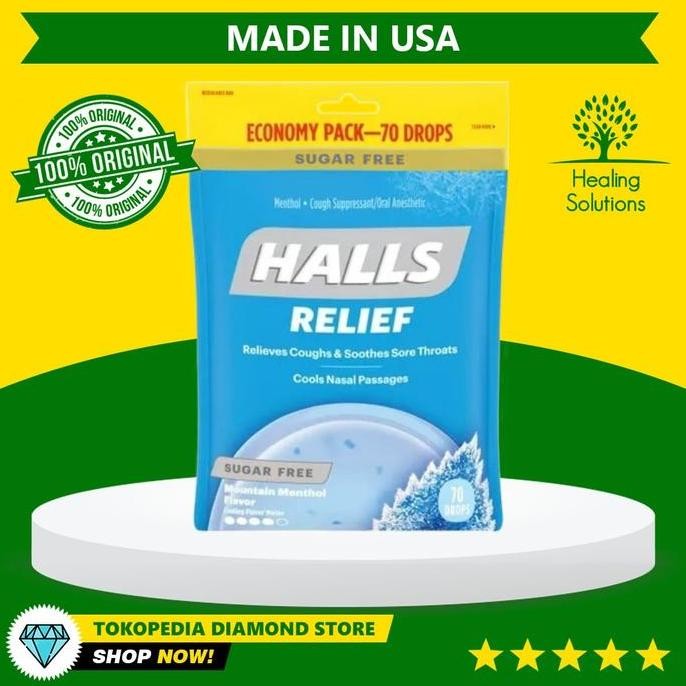 Halls Sugar Free Menthol Permen Batuk Pilek Tenggorokan Isi 70