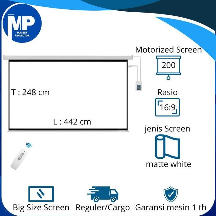 Screen Pojector Motorized 200" 16:9 Layar Proyektor Otomatis 200 inch