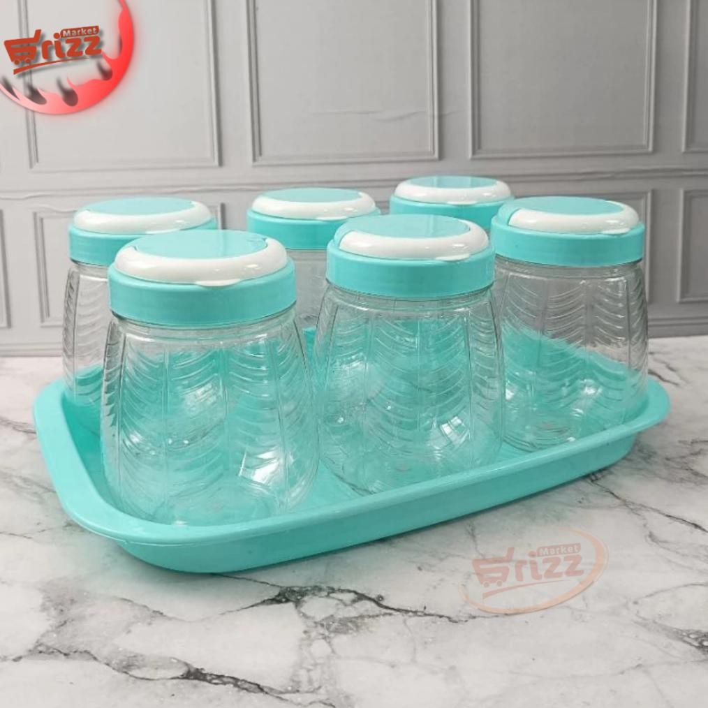 1Set Nampan + 5 Toples / Toples Nampan Dauna Takuma/ Toples Lebaran Stok