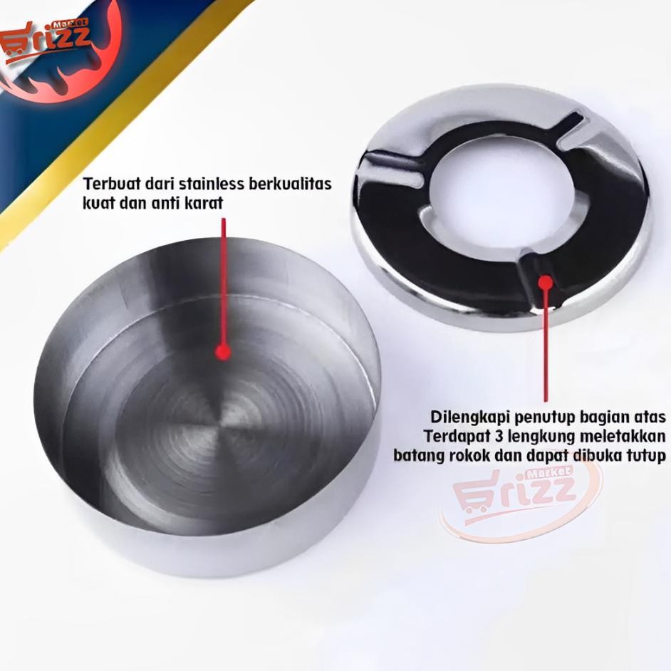 Yh-0613 Asbak Stainless Tahan Angin Dengan Penutup,Ukuran Paling Besar | Asbak Seng Bulat Tutup Stai