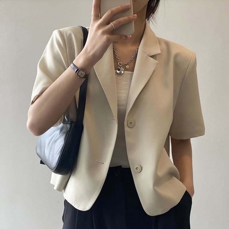 Blazer Lengan Pendek Fashion untuk Wanita Musim Panas Tipis Gaya Korea Baru Blazer Pendek Santai
