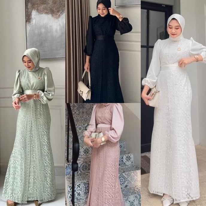 Vannamille id Maxi Dress Malika Brukat Fashion Muslim Wanita Oufit Lebaran Seragaman Pesta gamis kek