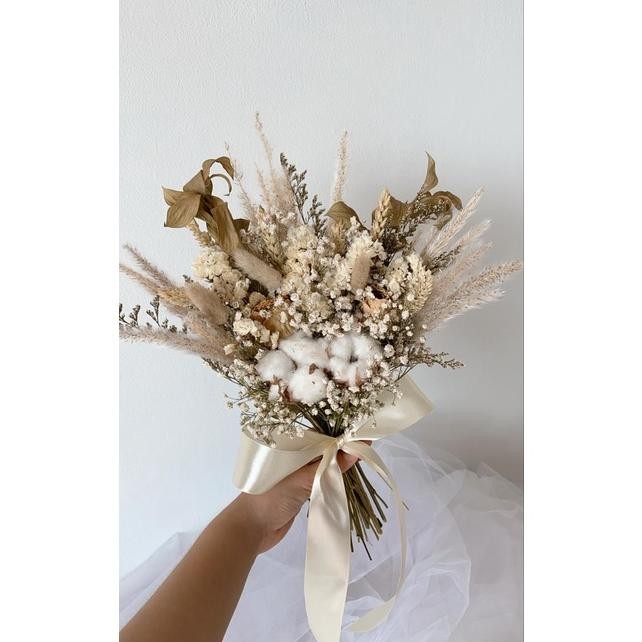 Cotton Hand Bouquet Buket Bunga Kering Bunga Kapas Cotton Foto Prewedding Nikahan Lamaran