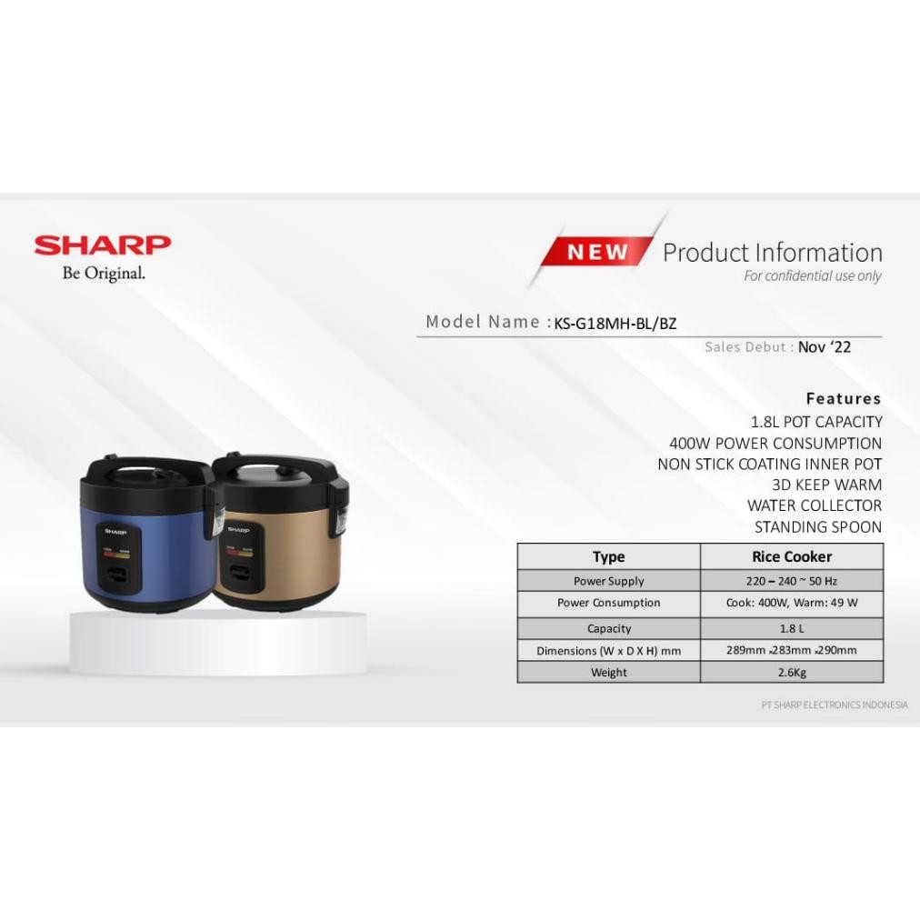 Sharp Rice Cooker KS- G18MH- BL/BZ 1.8 Liter warna biru dan emas gold Penanak Nasi Mengukus Rice Coo