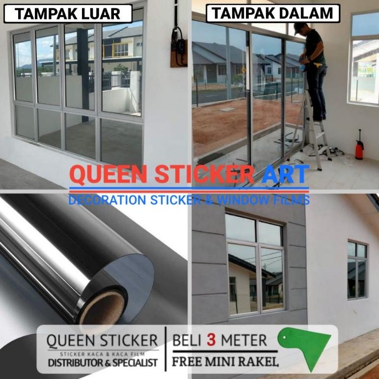 ACH - Stiker Kaca Film Jendela Rumah Sparta One Way Cermin Black Silver Bahan Meteran