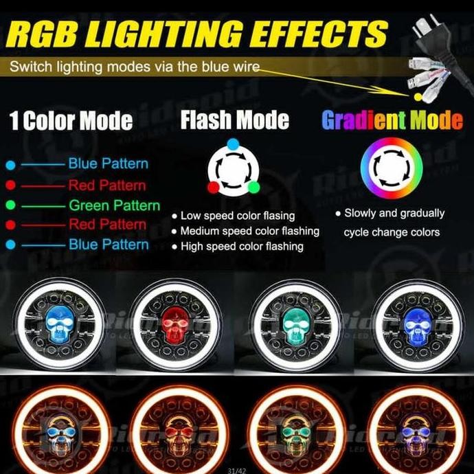 Lampu LED Mobil Lampu Sepeda Motor Lampu Tembak Daymaker Motor Modifikasi Tengkorak Wrangler 7 Inch 