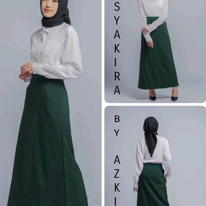 Rok kerja kantor kasual wanita A line panjang terbaru modern kekinian pinggang full karet elastis po
