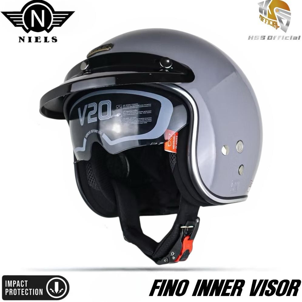 HELM NIELS FINO RETRO BOGO DOUBLE VISOR SNI ORIGINAL