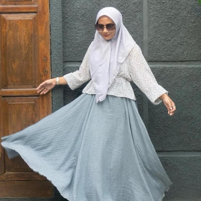 Rok Wanita Bahan Katun Linen Pinggang Karet Premium - Charlote Skirt Linen - Rok Payung Panjang Kore