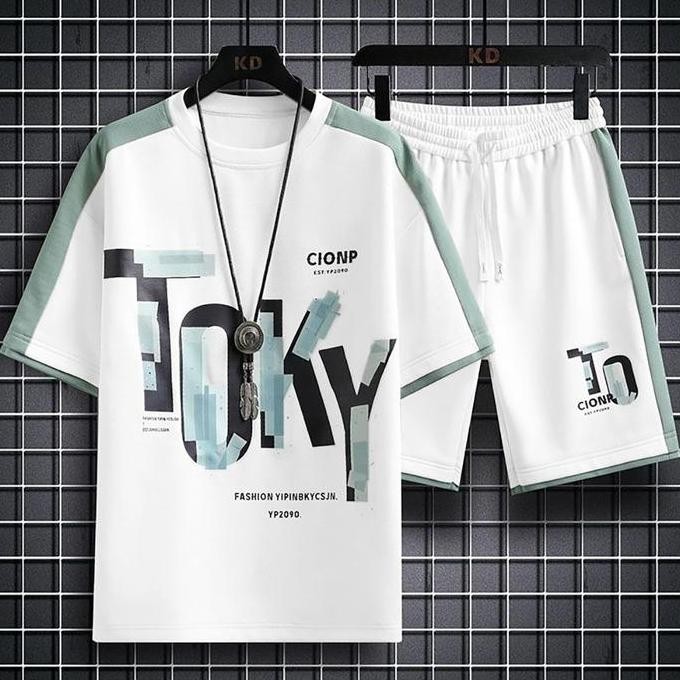 Stelan Kaos Pria Toky One Set Dewasa Dan Celana Pendek Santai