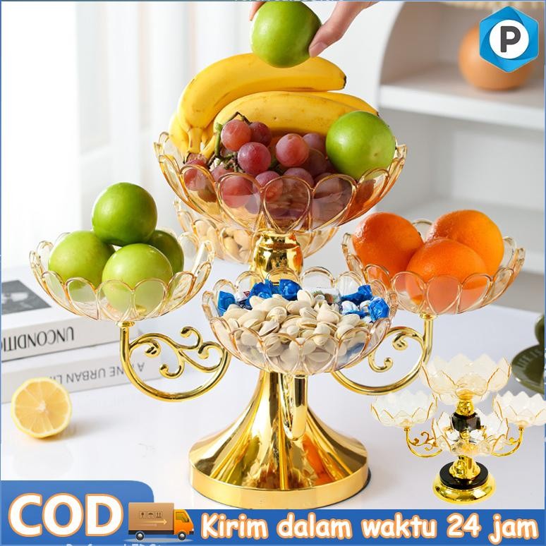 Piring Buah Hiasan Bentuk Bunga Kreatif Tempat Buah Putar 360 Kristal Plastik Elegan Multi-Lapis Wad