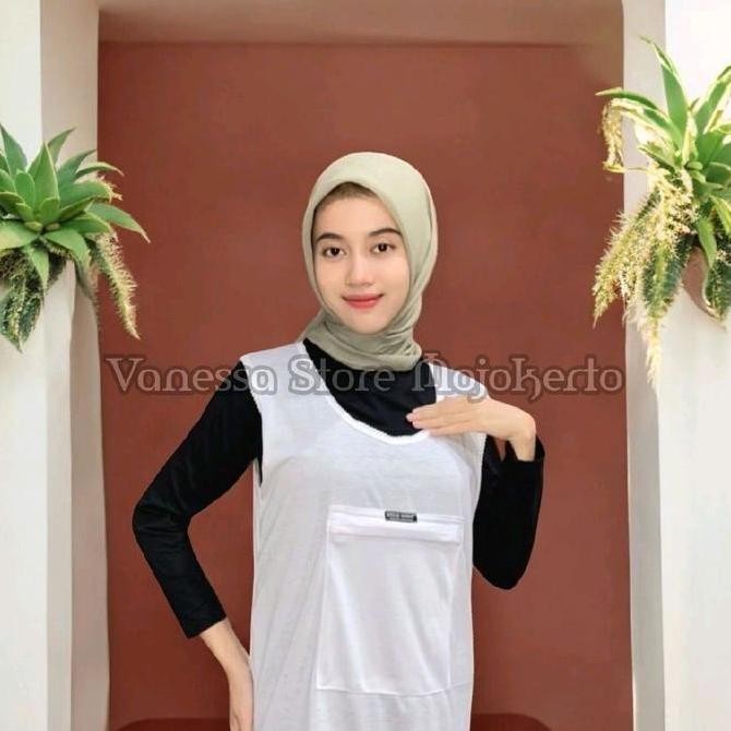 Dalaman Kaos Singlet Wanita Perlengkapan Haji Umroh Baju Atasan Putih Renda Saku Depan Resleting Bah