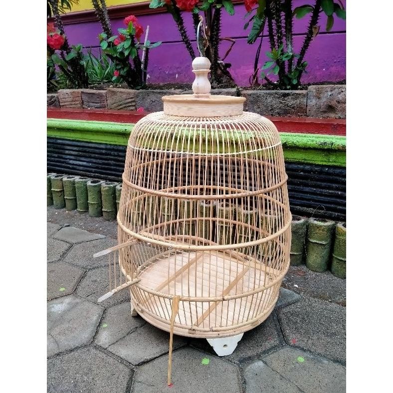 Sangkar Burung Perkutut Sabuk Rotan Jeruji Bambu Model Jambu