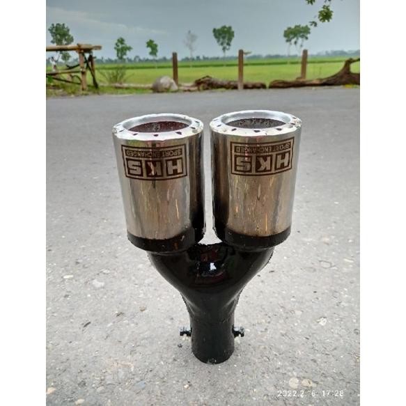 knalpot mobil  suos dobel jetbuss dua lubang ujung bulat HKS  untuk mobil L300, pickup bensin, truk 