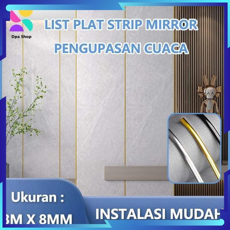 Cuci Gudang List Plat Strip Mirror Hairline Panjang 3 Meter List Plat Strip Mirror silver list plat 
