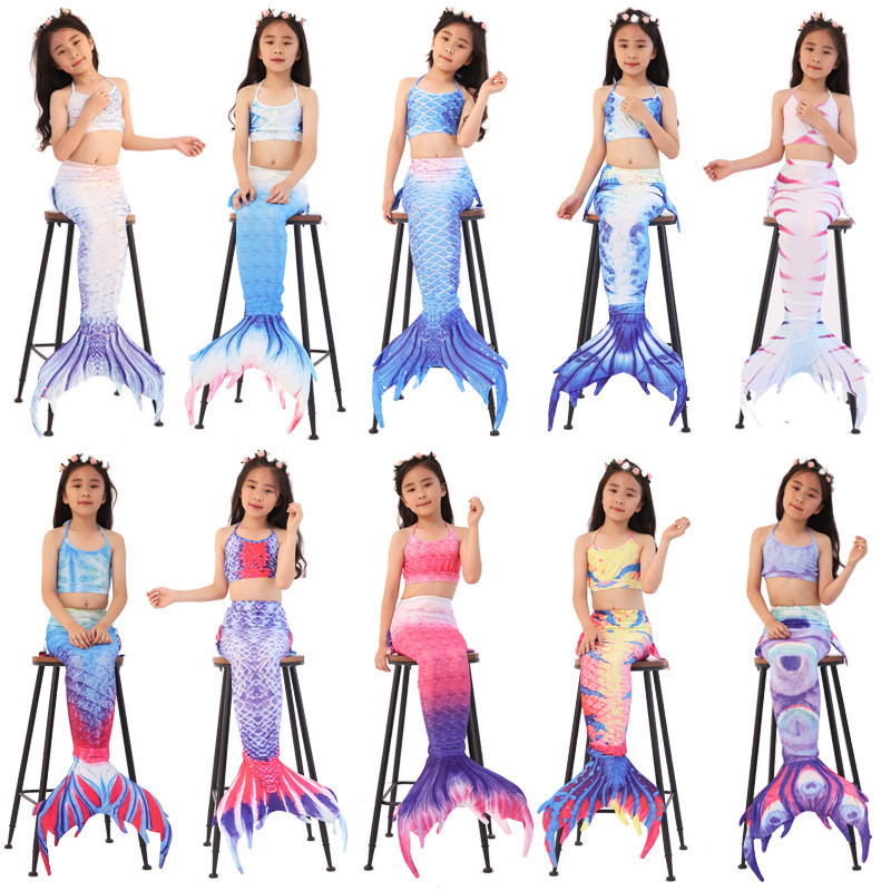 New Children's Mermaid Swimsuit Girls Tube Top Swimming Set Baby Mermaid Tail Princess Dress