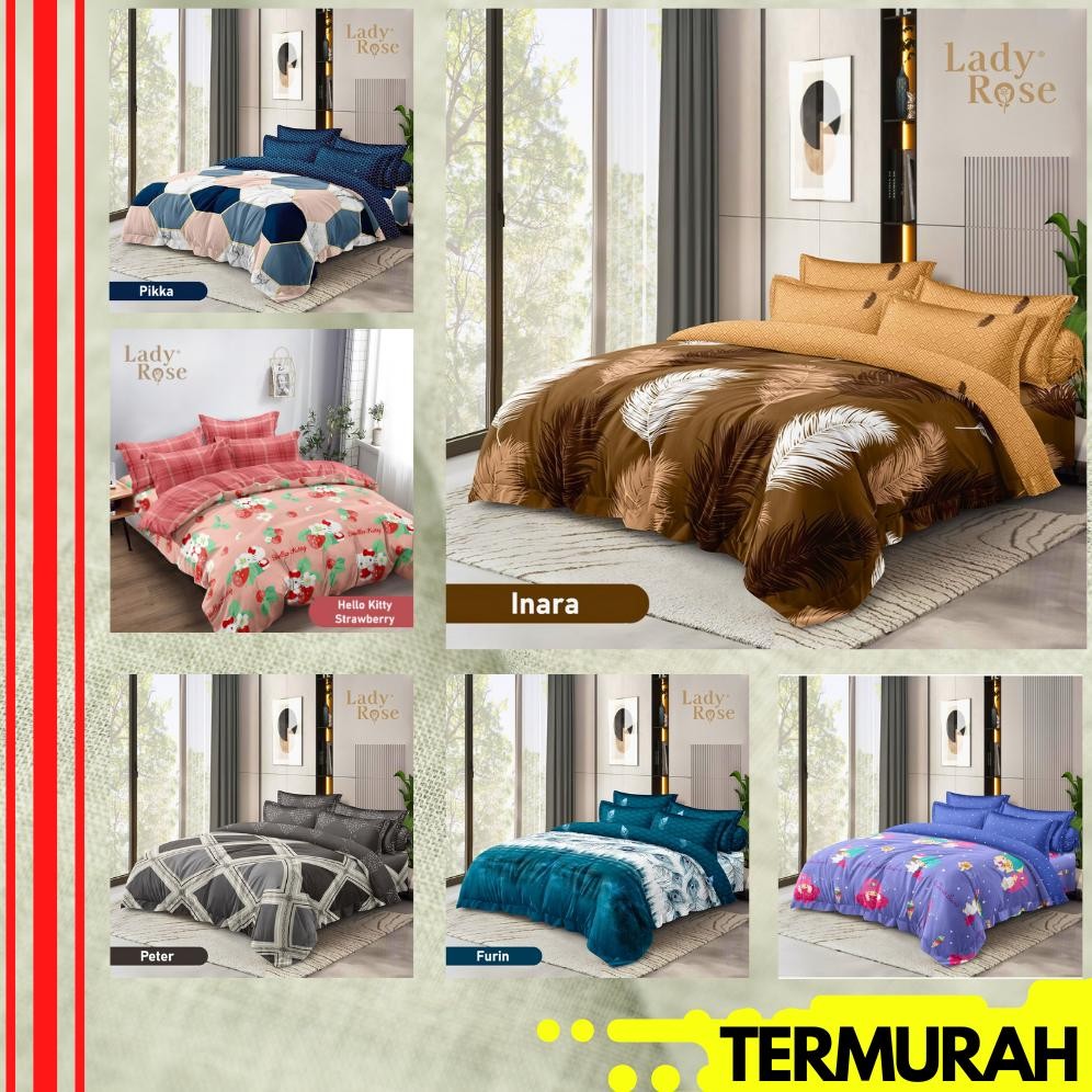 BEDCOVER LADY ROSE RUMBAI QUEEN KING SINGLE SIZE 160X200 180X200 120X200 BED COVER SET MOTIF SEPRAI 