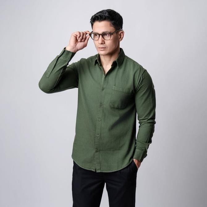 Vengoz Kemeja Jeans Pria - Mens Washed Denim Shirt Ls Army