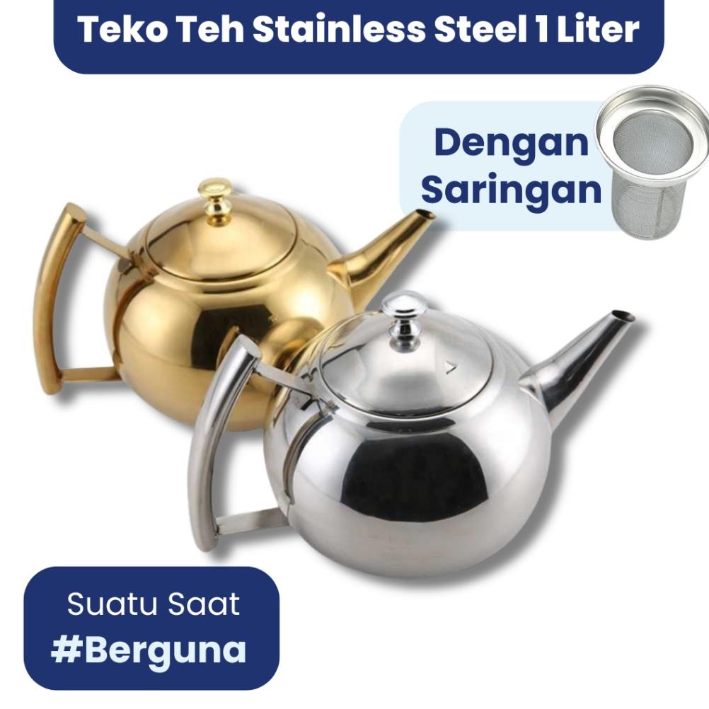 Teko Teh dengan Saringan Mini Stainless Steel - Teko Air Kopi Tahan Panas Kecil 1 Liter Praktis