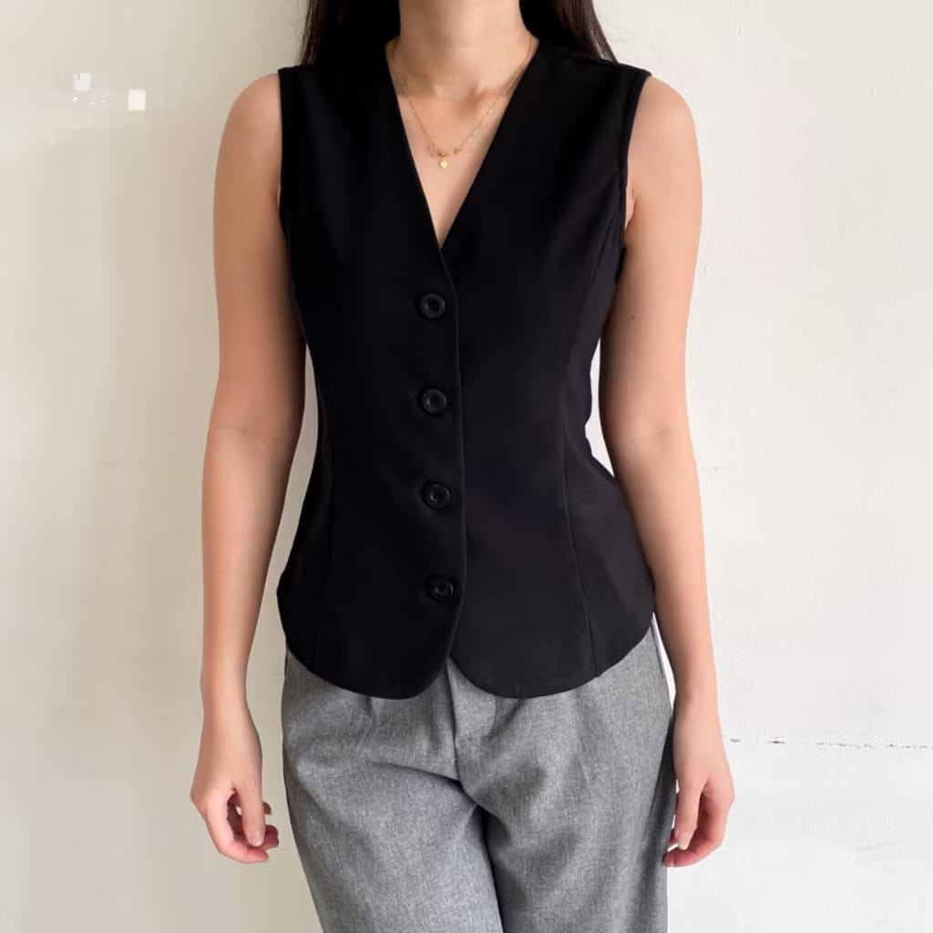 Vest Wanita Korea Style Polos || Rompi Wanita Kekinian Tanpa Lengan Korea