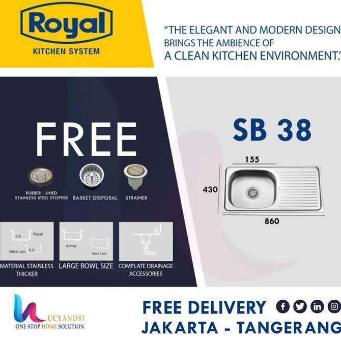 Kitchen Sink Bak Cuci Piring Stainless Royal Sb 38