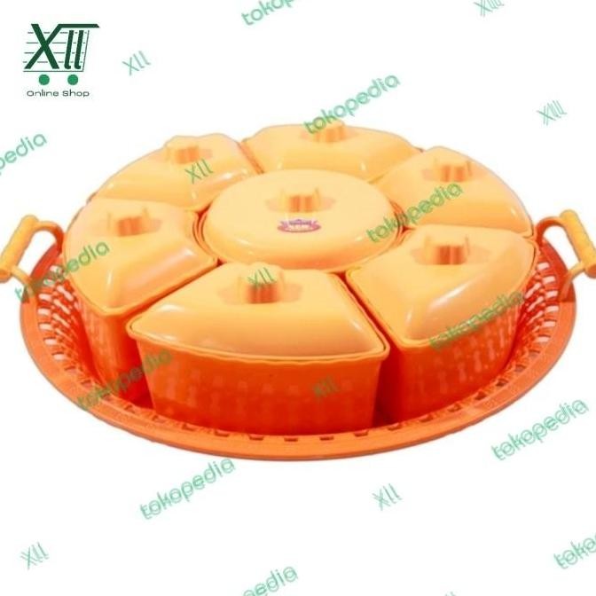 Lucky Star Jumbo Wadah Saji Makanan Prasmanan 6 Sekat Bulat Dinner Set