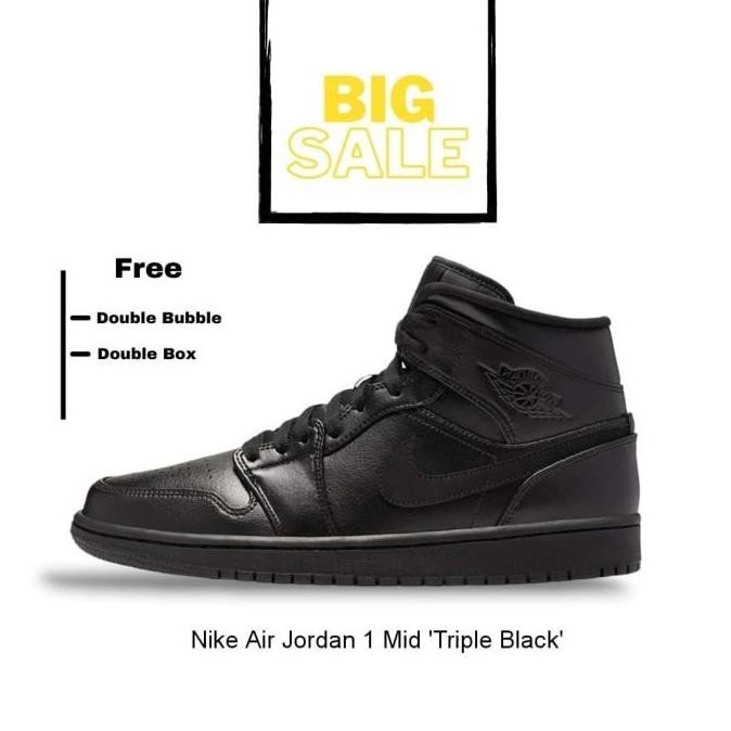 New  sepatu Pria sneakers Nike Air Jordan 1 Mid Triple Black