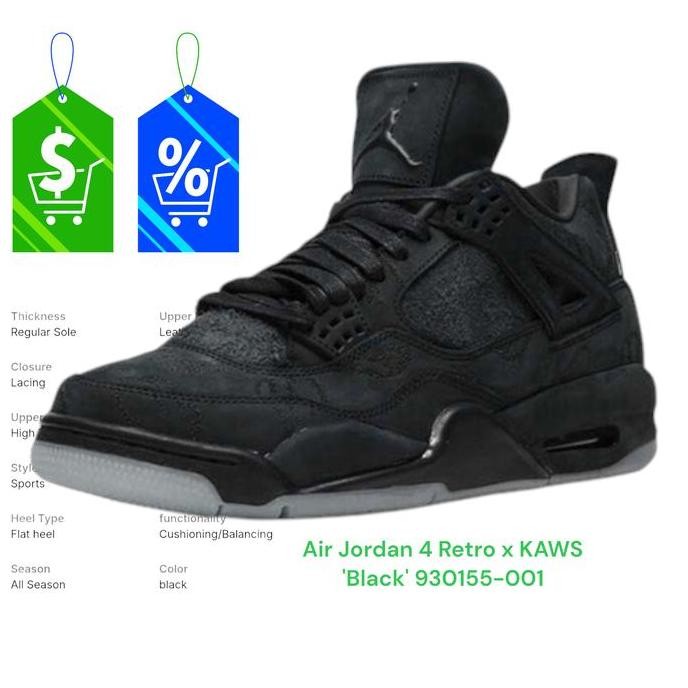 New  Air Jordan 4 Retro x KAWS 'Black' 930155-001