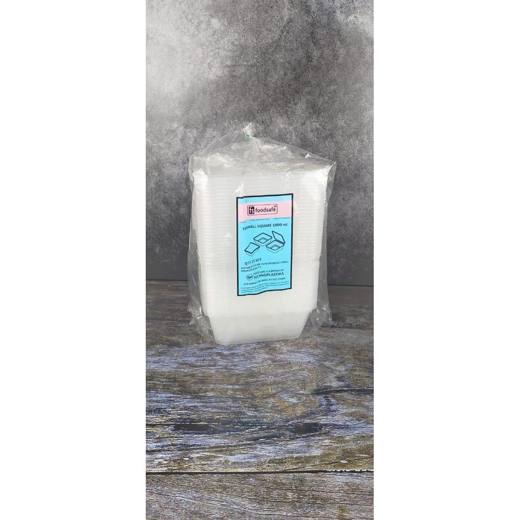 Thinwall Squere Foodsafe 1000 Ml Wadah Kotak Makanan Isi 25Pcs