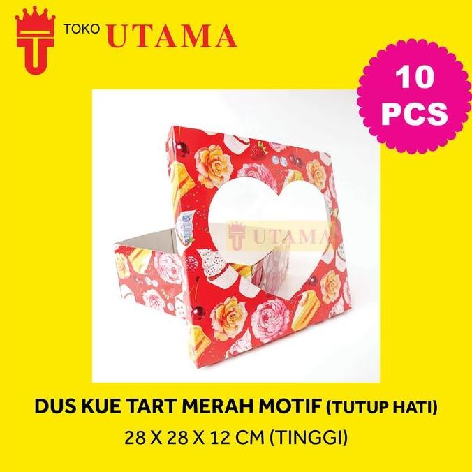 28X28X12 Cm Tinggi Box Dos Dus Duplex Kue Tart Merah Motif Tutup Hati