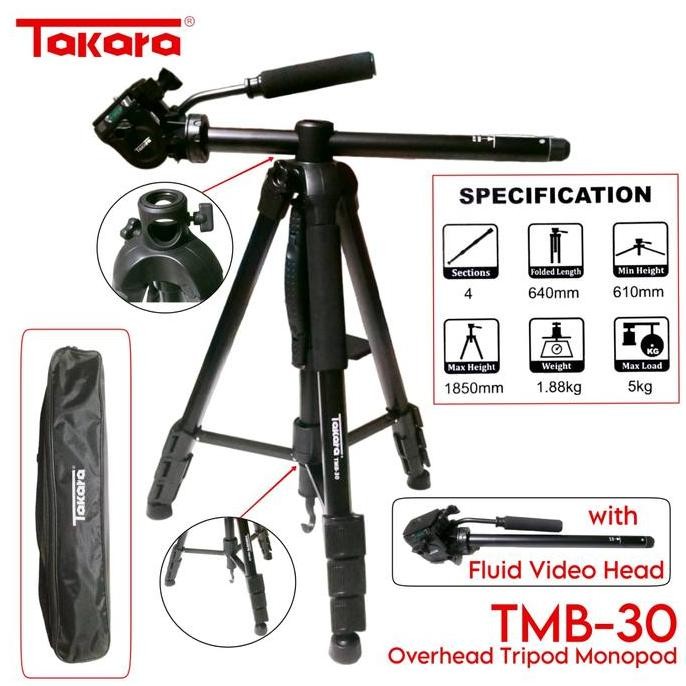 Takara Tmb-30 Flatlay Tripod Monopod With Fluid Video Head Tmb30 Resmi