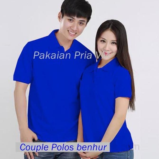BEBAS ONGKIR - VM Couple Kaos Polo Shirt Polos Biru benhur - Kaos Pasangan Polos