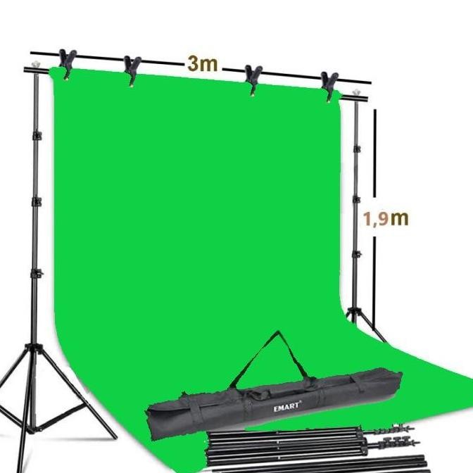 Paket Background stand dan kain green screen untuk zoom WFH backdrop