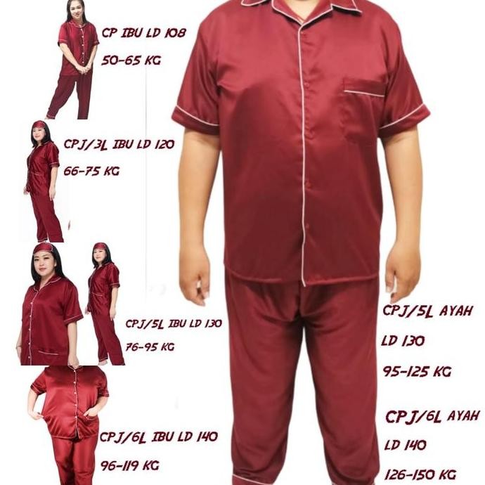 NEW - Baju Tidur Couple?Pasangan Ibu Ayah Anak Cewek Cowok Bahan Satin Silk Premium Maron