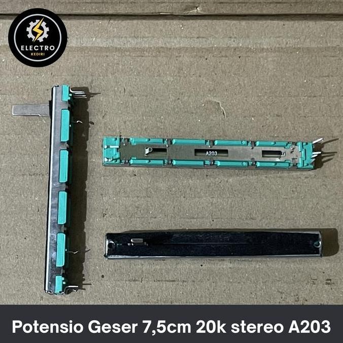 ;&;&;&;&] Potensio geser 20k 7,5cm stereo A203 | pot 75mm 7.5cm 2x20k