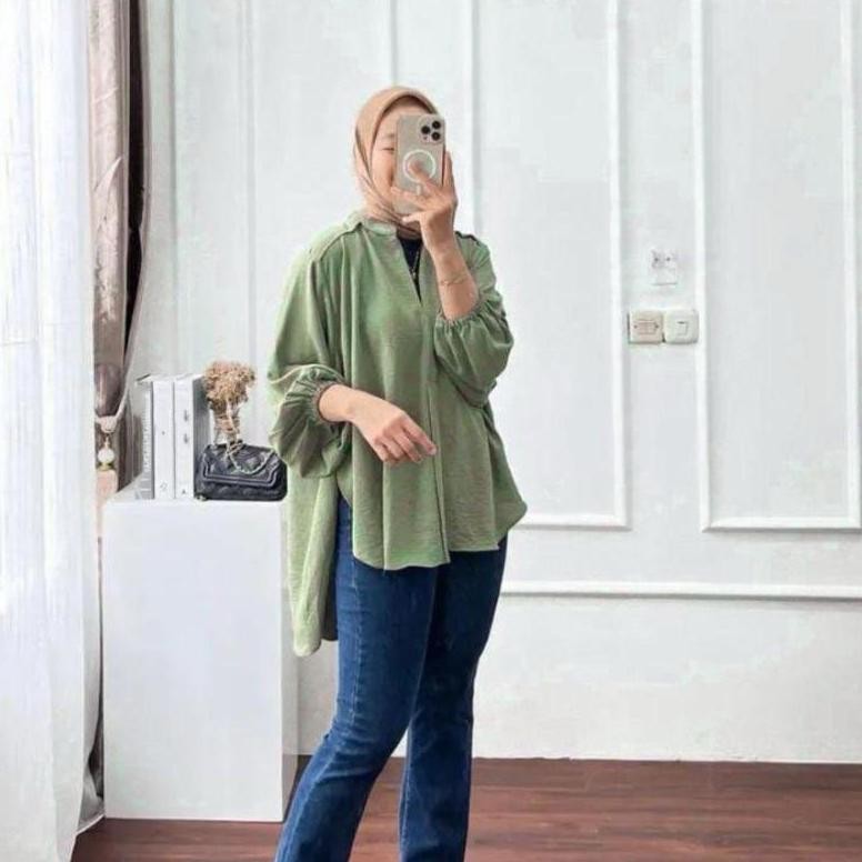 Livia Blouse Kemeja Outer Crinkle Ready Stok