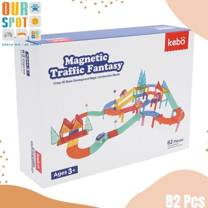 TERMURAH - Magnetic tiles Traffic Fantasy 82 pcs - KEBO - Mainan Edukasi