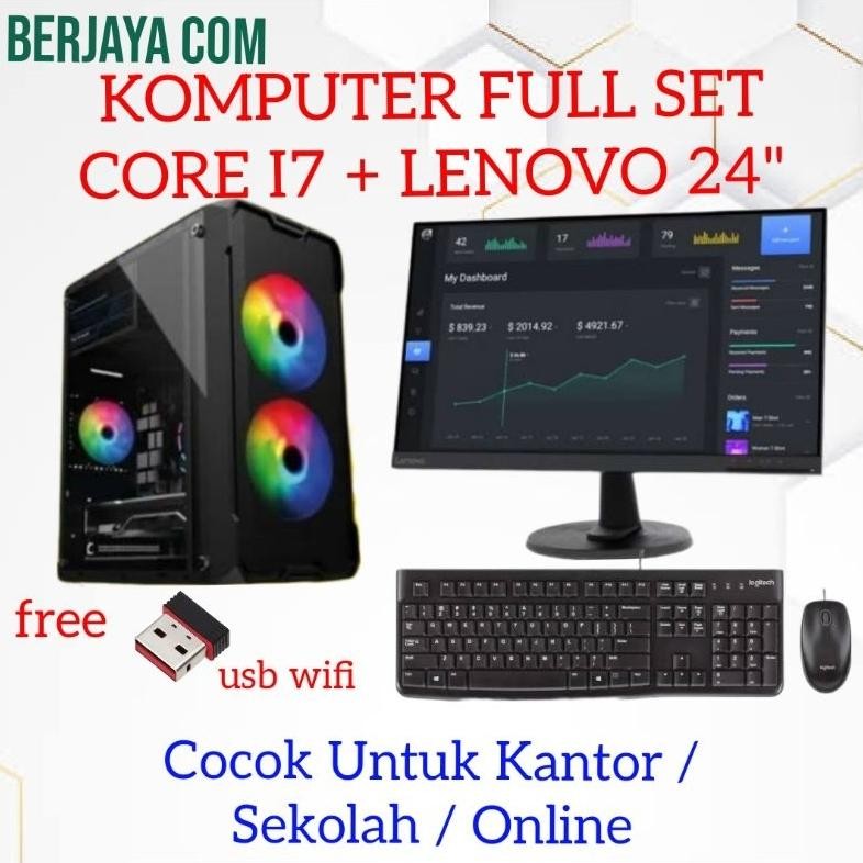 NEW Full Set Core i7 - Led Lenovo 24" - 16gb Ram - 500gb Ssd - Pc Rakitan - Komputer Kantor - cpu