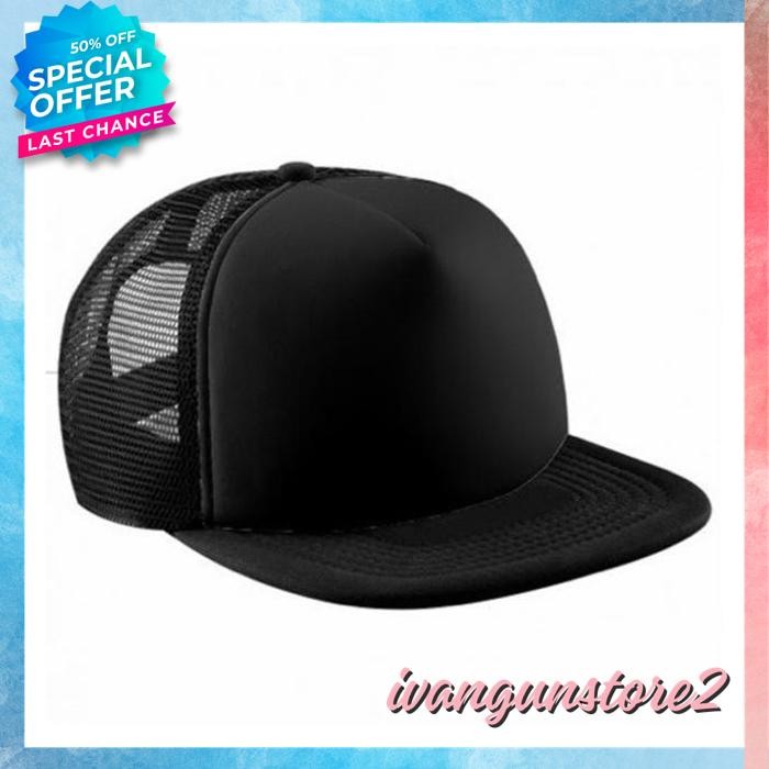 TOPI TRUCKER JARING SNAPBACK LIDAH LURUS HAT CAP DISTRO HITAM POLOS CUSTOM INDONESIA PRIA WANITA KER