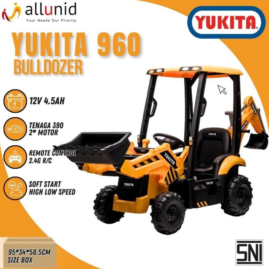 NEW Yukita 960 Forklift BULDOZER 12V Mobil Aki Anak maenan Anak Truk Garpu