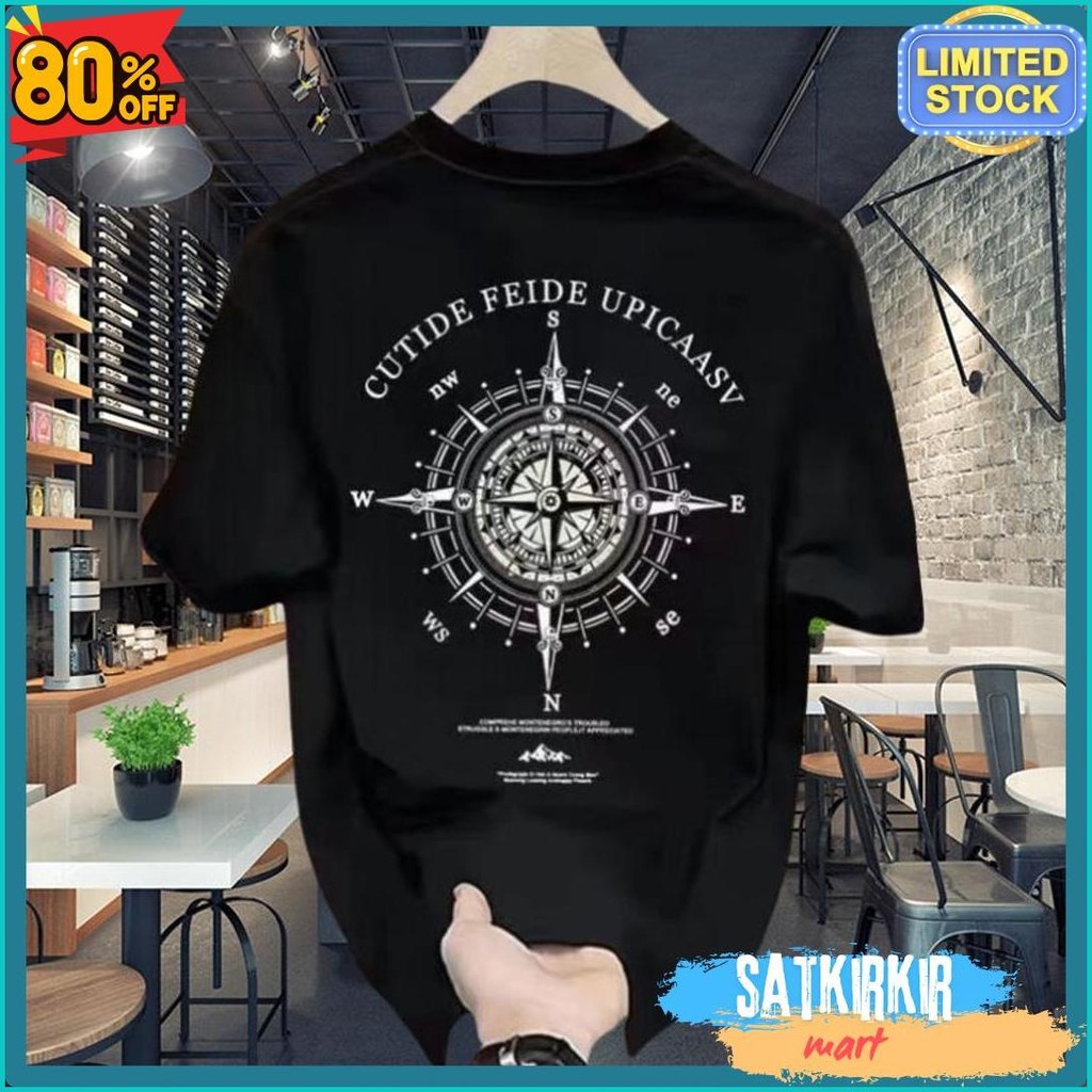 50% Off Kaos Distro Pria 100% Katun 24S Outlets Chrone Heart Compass Kaos Black White D 24S  Fit T S